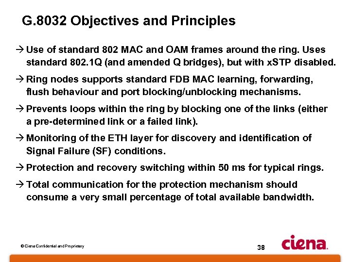 G. 8032 Objectives and Principles à Use of standard 802 MAC and OAM frames