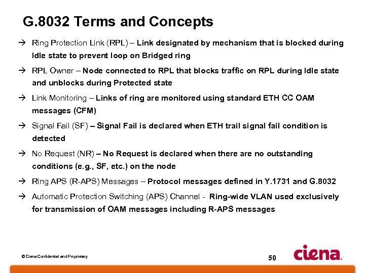 G. 8032 Terms and Concepts à Ring Protection Link (RPL) – Link designated by