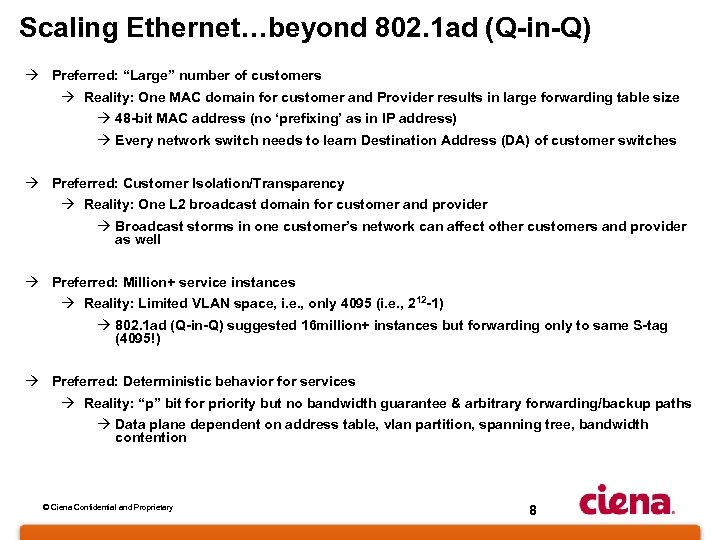 Scaling Ethernet…beyond 802. 1 ad (Q-in-Q) à Preferred: “Large” number of customers à Reality: