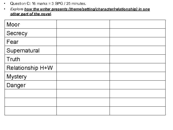  • • Question C: 16 marks = 3 SPG / 25 minutes. Explore