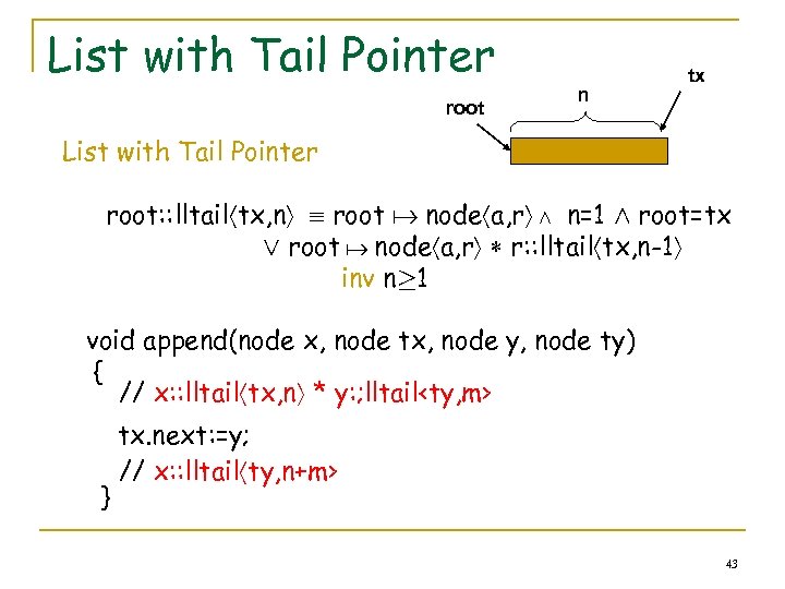 List with Tail Pointer root n tx List with Tail Pointer root: : lltail