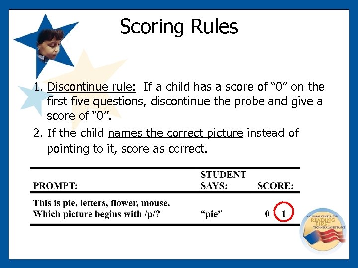 Scoring Rules 1. Discontinue rule: If a child has a score of “ 0”