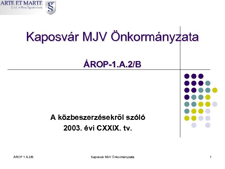 Kaposvár MJV Önkormányzata ÁROP-1. A. 2/B A közbeszerzésekről szóló 2003. évi CXXIX. tv. ÁROP