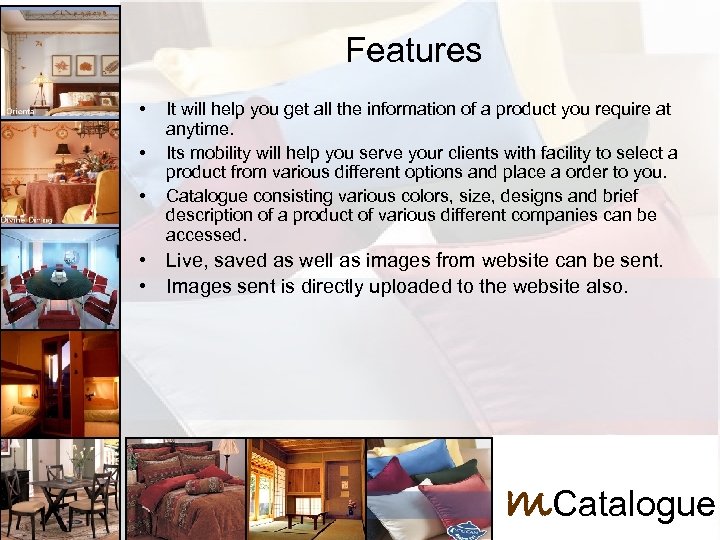 Features What catalog all about? • • • It will help you get all