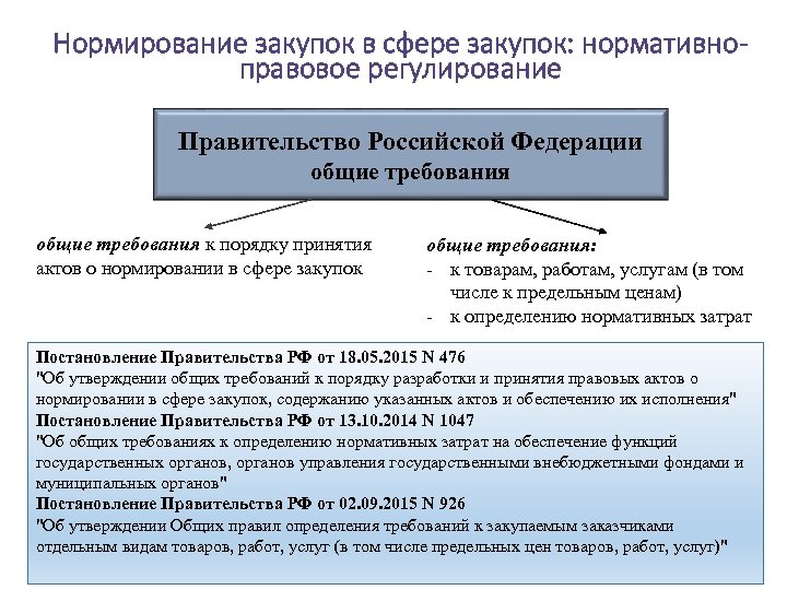 Нормирование закупок в сфере закупок: нормативноправовое регулирование Правительство Российской Федерации общие требования к порядку