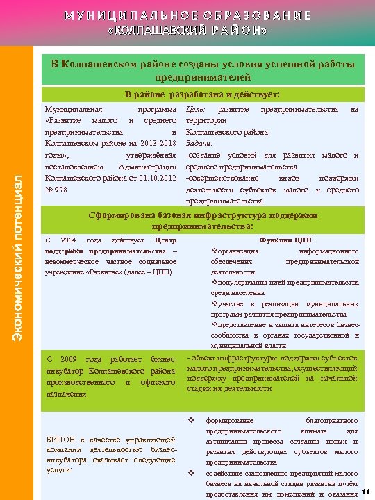 МУНИЦИПАЛЬНОЕ ОБРАЗОВАНИЕ «КОЛПАШАВСКИЙ Р А Й О Н» В Колпашевском районе созданы условия успешной