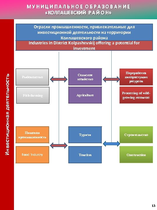 МУНИЦИПАЛЬНОЕ ОБРАЗОВАНИЕ «КОЛПАШЕВСКИЙ Р А Й О Н» Инвестиционная деятельность Отрасли промышленности, привлекательные для