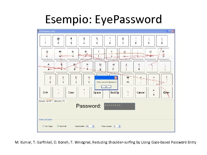 Esempio: Eye. Password M. Kumar, T. Garfinkel, D. Boneh, T. Winograd, Reducing Shoulder-surfing by