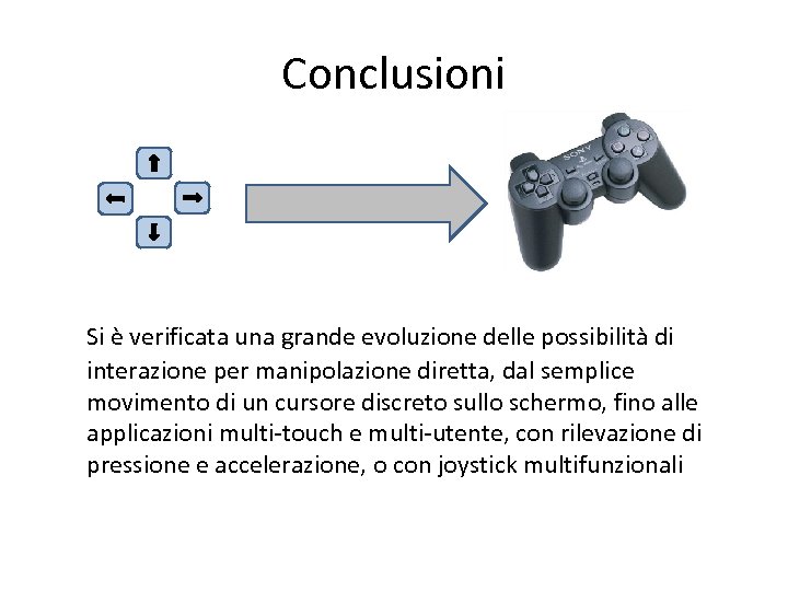 Conclusioni Si è verificata una grande evoluzione delle possibilità di interazione per manipolazione diretta,