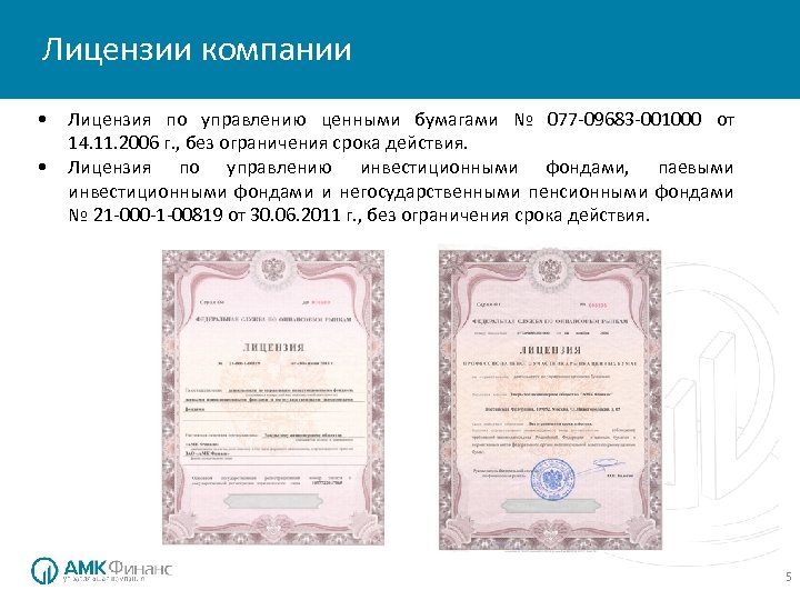 Лицензии компании • • Лицензия по управлению ценными бумагами № 077 -09683 -001000 от