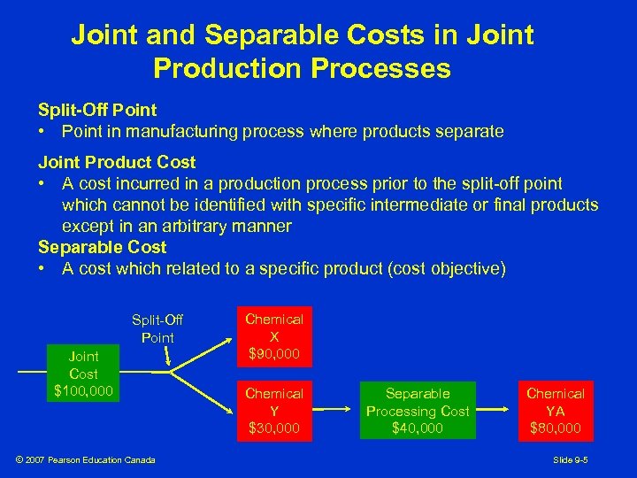 Joint and Separable Costs in Joint Production Processes Split-Off Point • Point in manufacturing