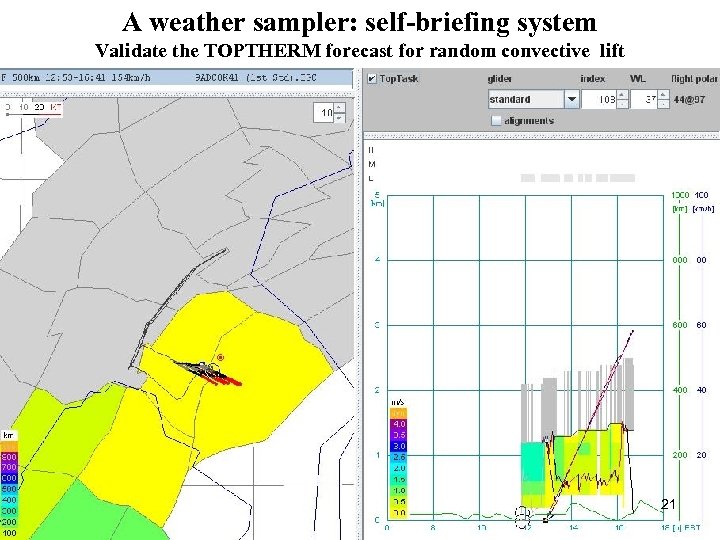 A weather sampler: self-briefing system Validate the TOPTHERM forecast for random convective lift 21
