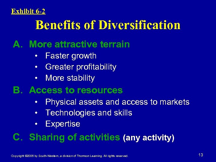 Exhibit 6 -2 Benefits of Diversification A. More attractive terrain • Faster growth •