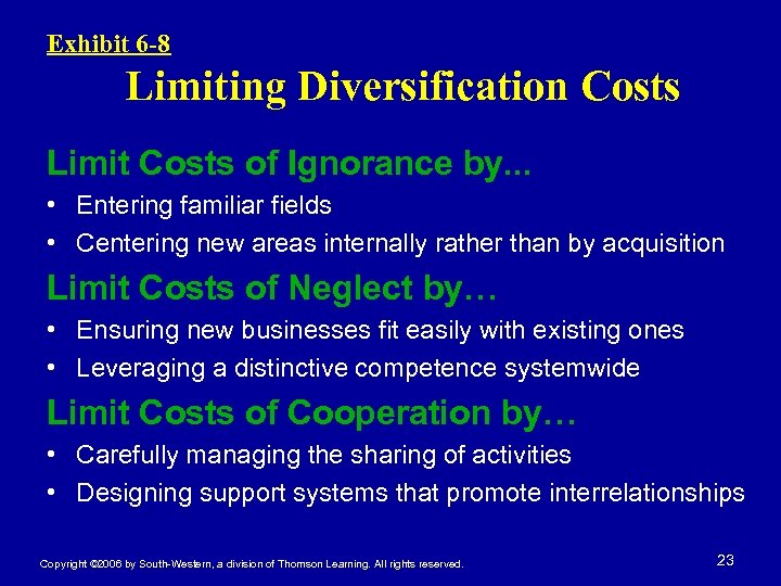 Exhibit 6 -8 Limiting Diversification Costs Limit Costs of Ignorance by. . . •