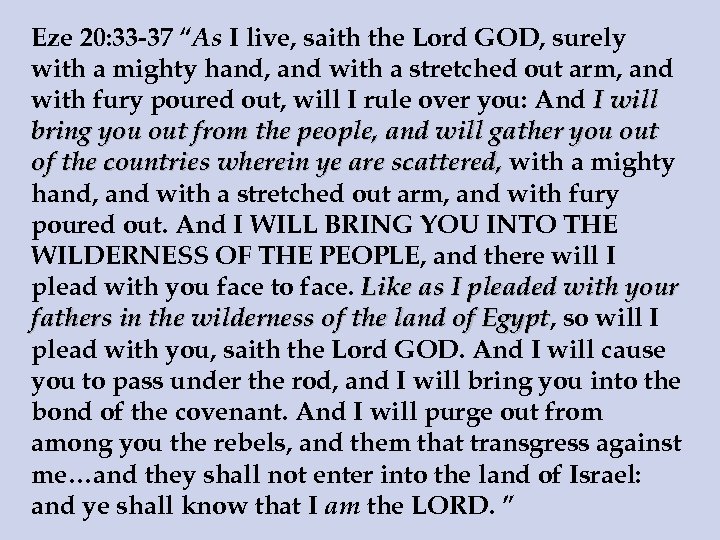 Eze 20: 33 -37 “As I live, saith the Lord GOD, surely with a