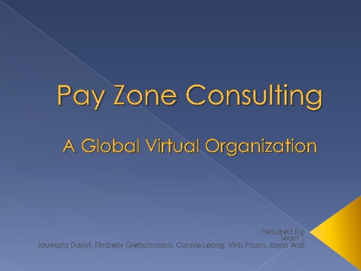 Pay Zone Consulting A Global Virtual Organization Prepared by: Team 1 Jouwaria Daayf, Kimberly