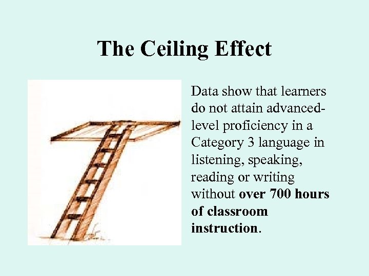 The Ceiling Effect Data show that learners do not attain advancedlevel proficiency in a