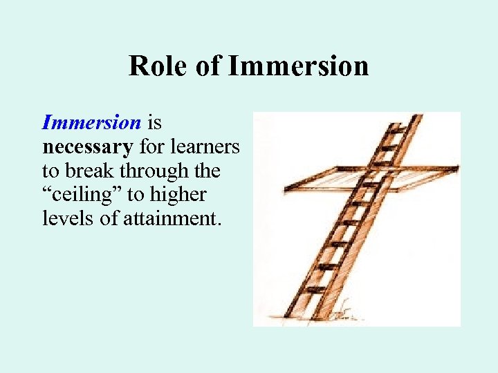 Role of Immersion is necessary for learners to break through the “ceiling” to higher