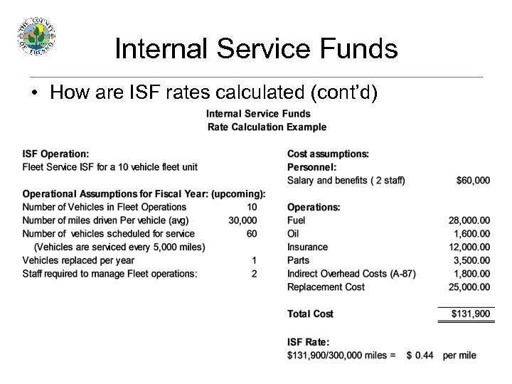 Internal Service Funds • How are ISF rates calculated (cont’d) 