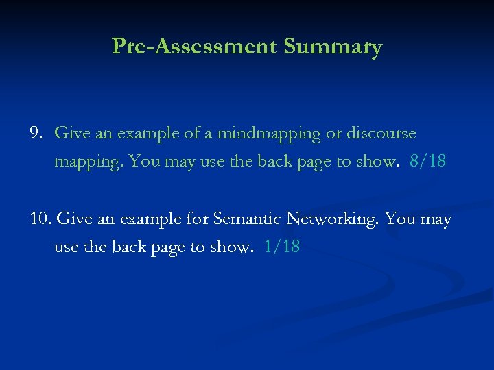 Pre-Assessment Summary 9. Give an example of a mindmapping or discourse mapping. You may