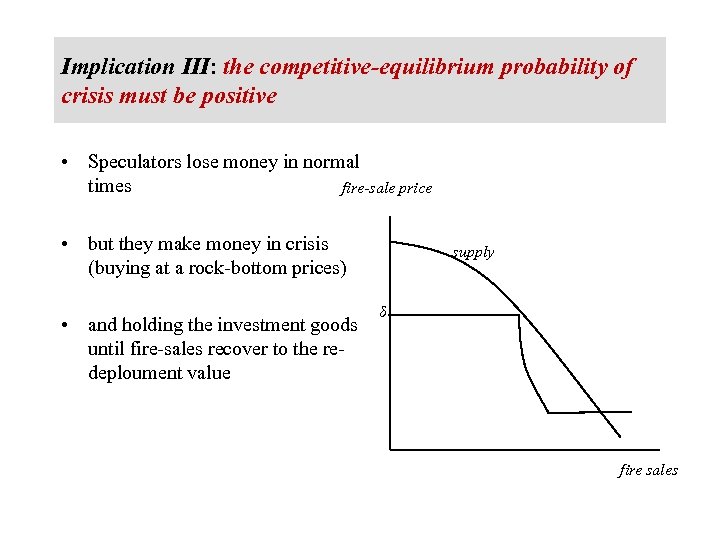 Implication III: the competitive-equilibrium probability of crisis must be positive • Speculators lose money