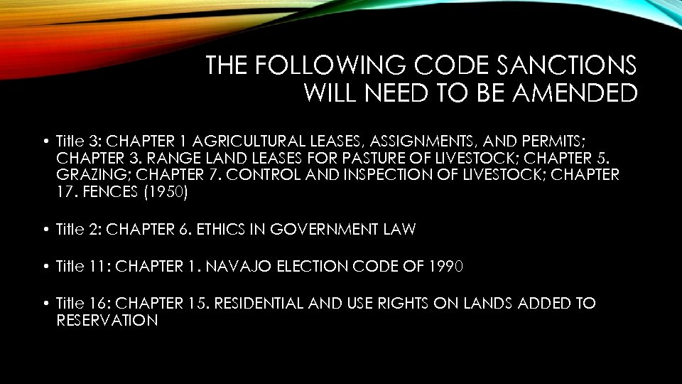 THE FOLLOWING CODE SANCTIONS WILL NEED TO BE AMENDED • Title 3: CHAPTER 1
