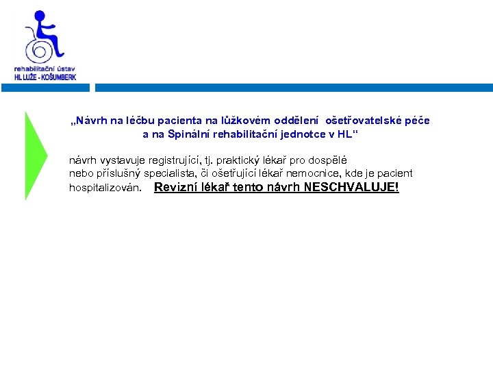„Návrh na léčbu pacienta na lůžkovém oddělení ošetřovatelské péče a na Spinální rehabilitační jednotce