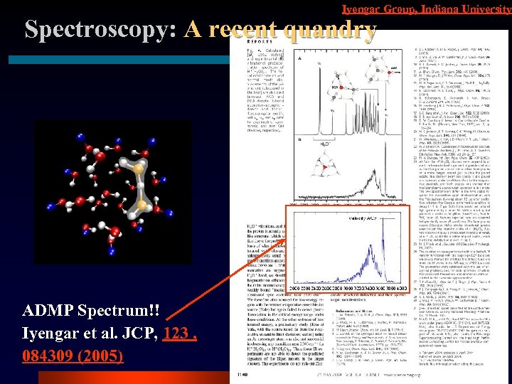 Iyengar Group, Indiana University Spectroscopy: A recent quandry ADMP Spectrum!! Iyengar et al. JCP,