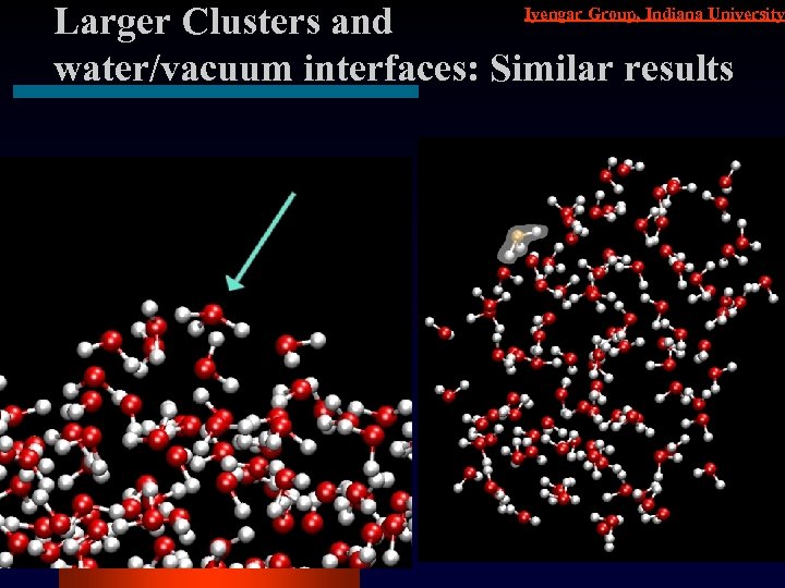 Iyengar Group, Indiana University Larger Clusters and water/vacuum interfaces: Similar results 