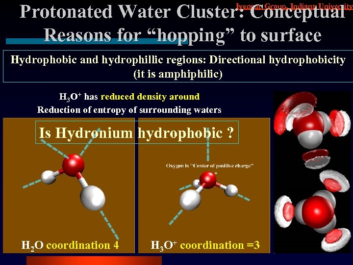 Protonated Water Cluster: Conceptual Reasons for “hopping” to surface Iyengar Group, Indiana University Hydrophobic