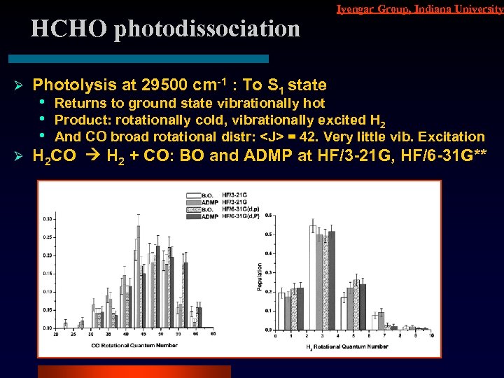 HCHO photodissociation Ø Ø Iyengar Group, Indiana University Photolysis at 29500 cm-1 : To