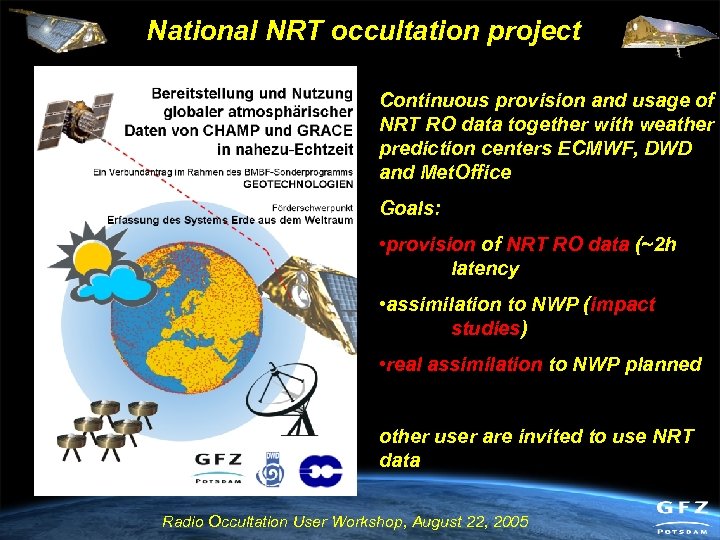 National NRT occultation project Continuous provision and usage of NRT RO data together with