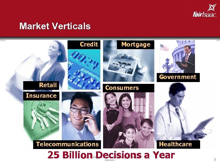 Market Verticals Credit Mortgage Government Retail Consumers Insurance Telecommunications Healthcare 25 Billion Decisions a