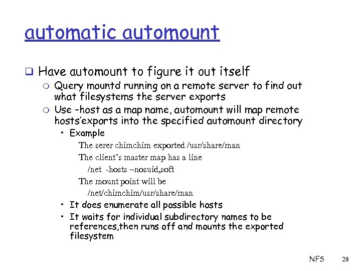 automatic automount q Have automount to figure it out itself m Query mountd running