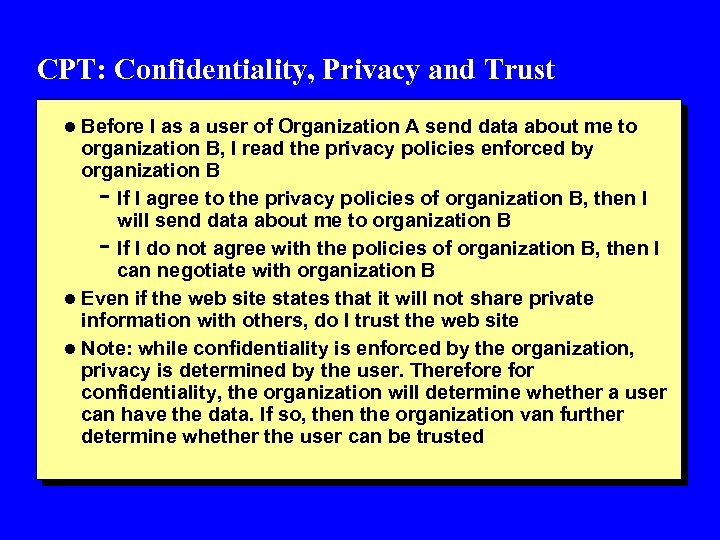 CPT: Confidentiality, Privacy and Trust l Before I as a user of Organization A