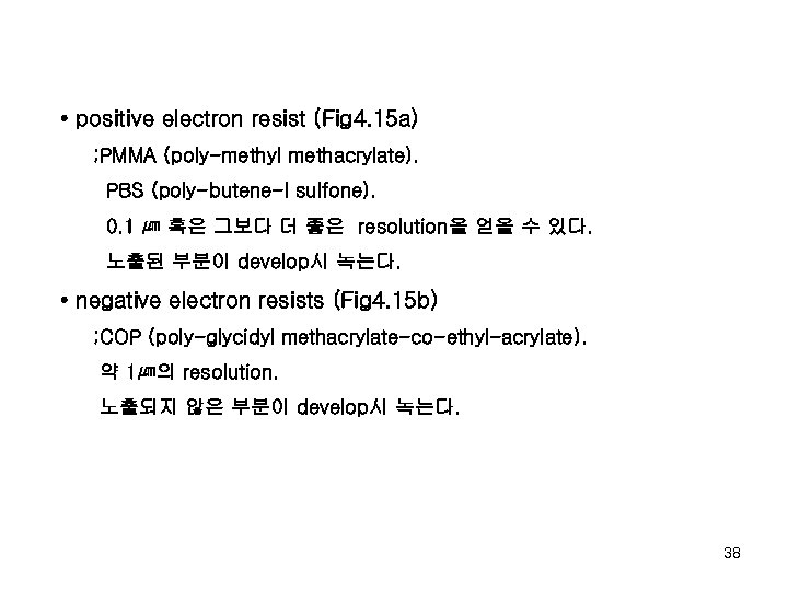  • positive electron resist (Fig 4. 15 a) ; PMMA (poly-methyl methacrylate). PBS