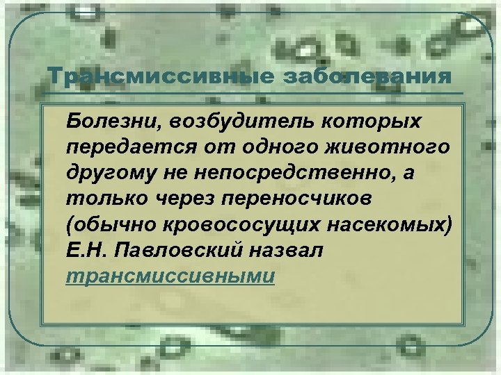 Трансмиссивные заболевания l Болезни, возбудитель которых передается от одного животного другому не непосредственно, а