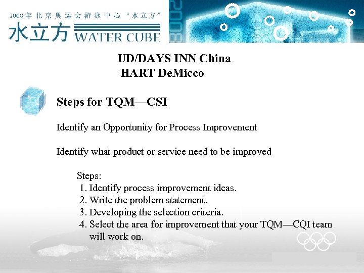 UD/DAYS INN China HART De. Micco Steps for TQM—CSI Identify an Opportunity for Process