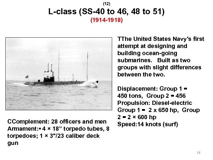 (12) L-class (SS-40 to 46, 48 to 51) (1914 -1918) TThe United States Navy's