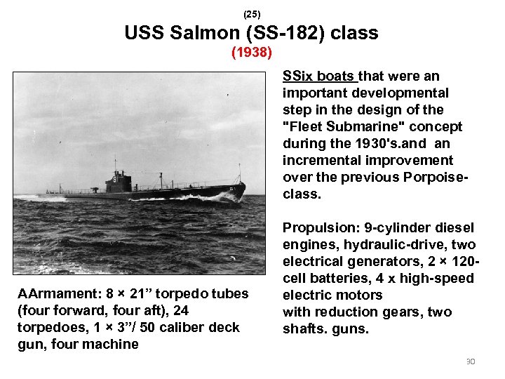(25) USS Salmon (SS-182) class (1938) SSix boats that were an important developmental step