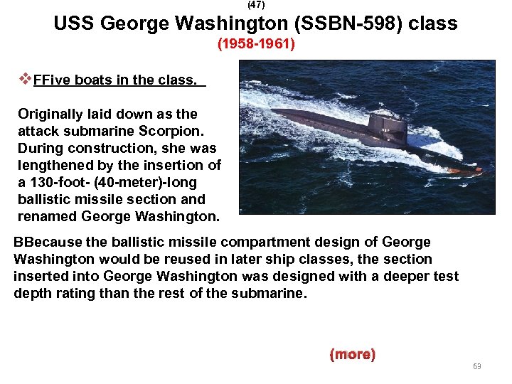 (47) USS George Washington (SSBN-598) class (1958 -1961) v. FFive boats in the class.