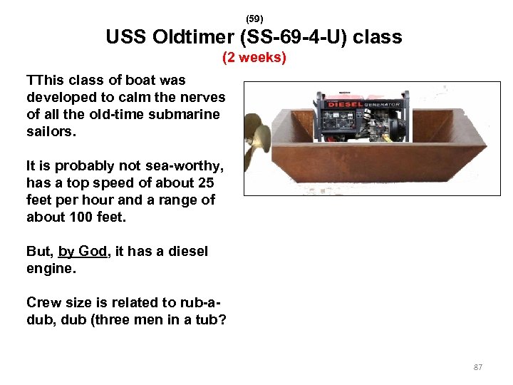 (59) USS Oldtimer (SS-69 -4 -U) class (2 weeks) TThis class of boat was