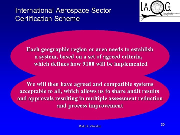 International Aerospace Sector Certification Scheme Each geographic region or area needs to establish a