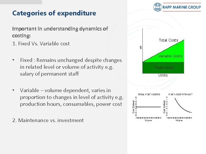 Categories of expenditure Important in understanding dynamics of costing: 1. Fixed Vs. Variable cost