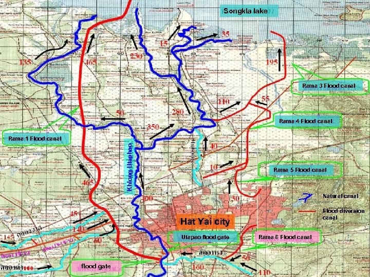 Songkla lake Rama 3 Flood canal Rama 4 Flood canal Khlong Utaphao Rama 1