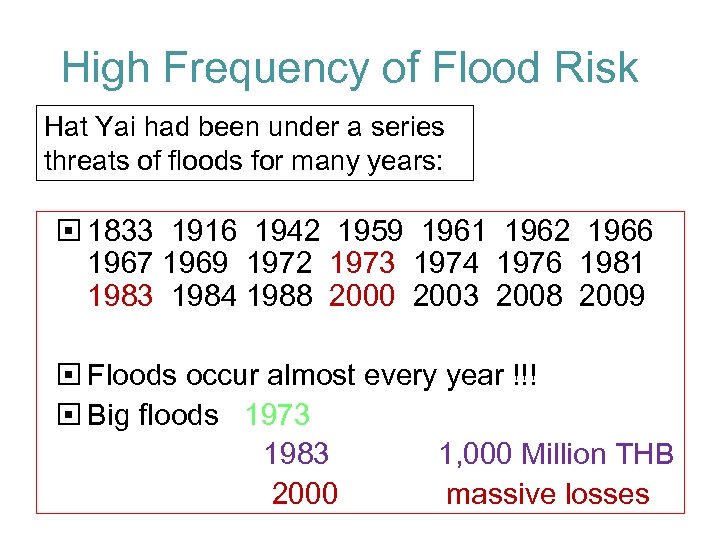 High Frequency of Flood Risk Hat Yai had been under a series threats of