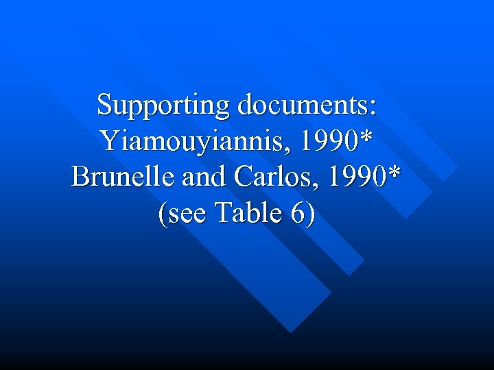 Supporting documents: Yiamouyiannis, 1990* Brunelle and Carlos, 1990* (see Table 6) 
