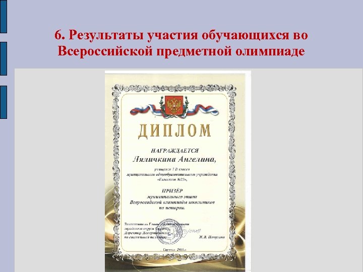 6. Результаты участия обучающихся во Всероссийской предметной олимпиаде 