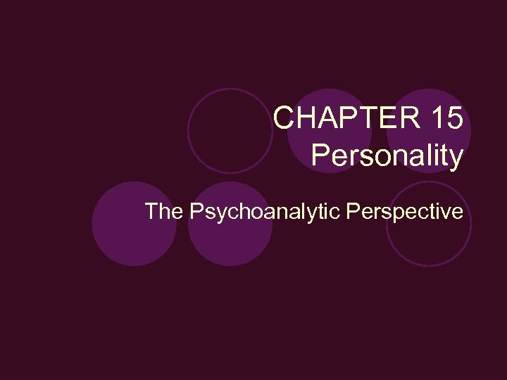 Chapter 15 Personality The Psychoanalytic Perspective What