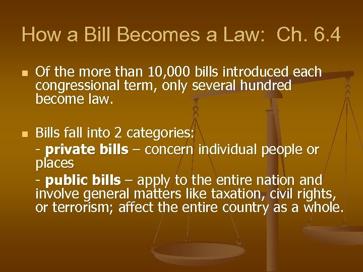 How a Bill Becomes a Law: Ch. 6. 4 n n Of the more